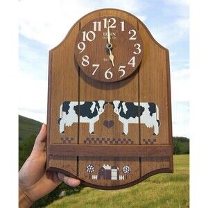 Vintage Elgin Clock Habersham Country Collection Wood Cows MILL 14” Wall Decor